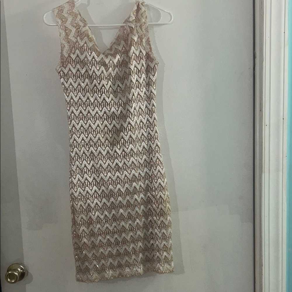 Jump Cream and Gold Zigzag Midi Dress